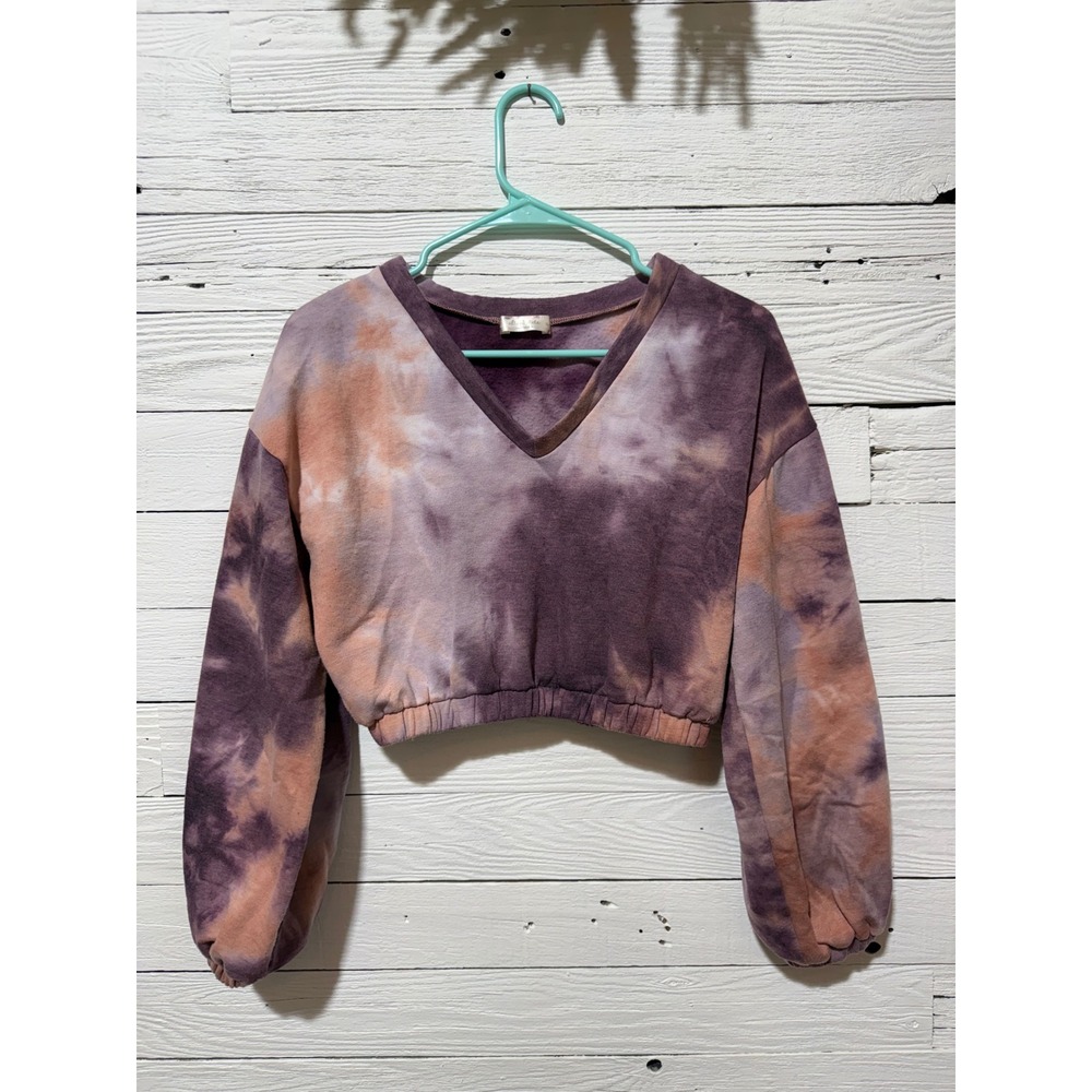 Altar'd State Sweatshirt Womens Small Purple Tie Dye Excellent V-Neck Cropped